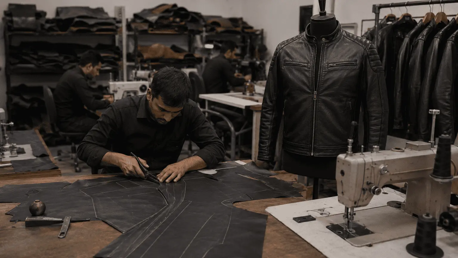 Genuine leather panel and stitching detail on a MotoGP Gears racing jacket