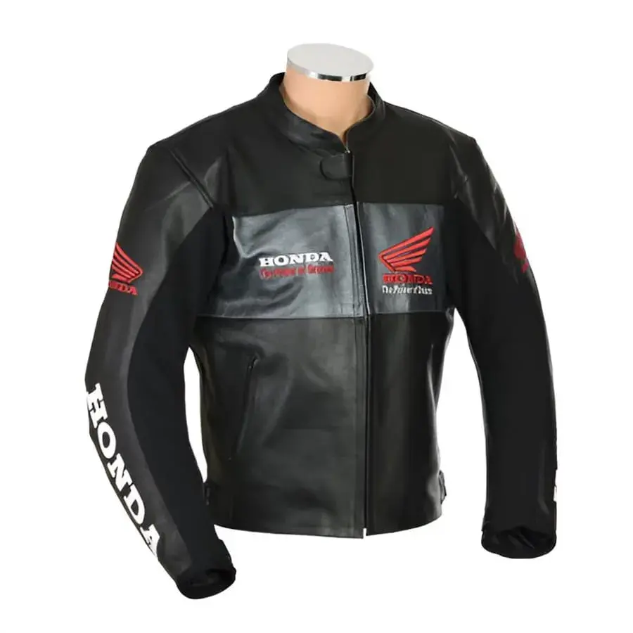 Chaqueta de Cuero Honda para Motocicleta – Equipamiento Racing en Piel con Protección CE
