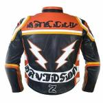 Schwarze & Orangefarbene Herren Biker Lederjacke aus Rindsleder