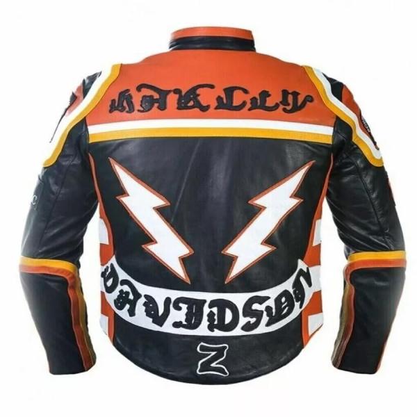 Schwarze & Orangefarbene Herren Biker Lederjacke aus Rindsleder