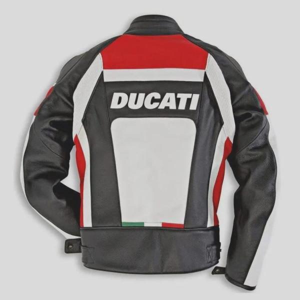 Giacca Moto in Pelle Ducati Corse Artigianale – Nero, Bianco & Rosso