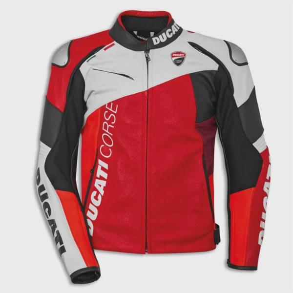 Handgefertigte Herren Ducati Racing Lederjacke – Rot & Weiß