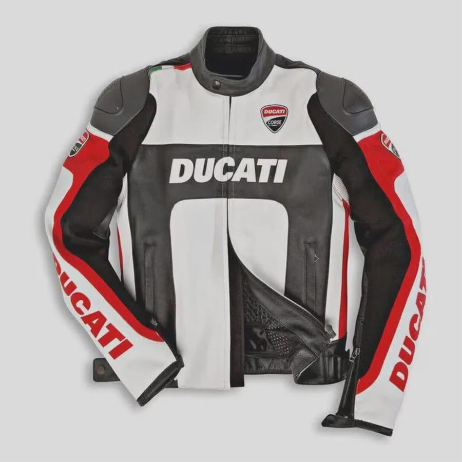Giacca Moto in Pelle Ducati Corse Artigianale – Nero, Bianco & Rosso
