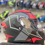 Jiekai JK-902 Dual Visor Motorcycle Helmet – DOT Approved, Matte Red/Black Finish with Aerodynamic Spoiler