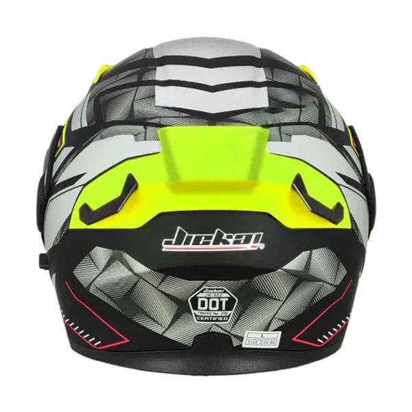 JIEKAI JK-902 Fluorescent Green Neon Dual Visor Helmet – DOT Approved with Built-In Spoiler & Red Line Accents