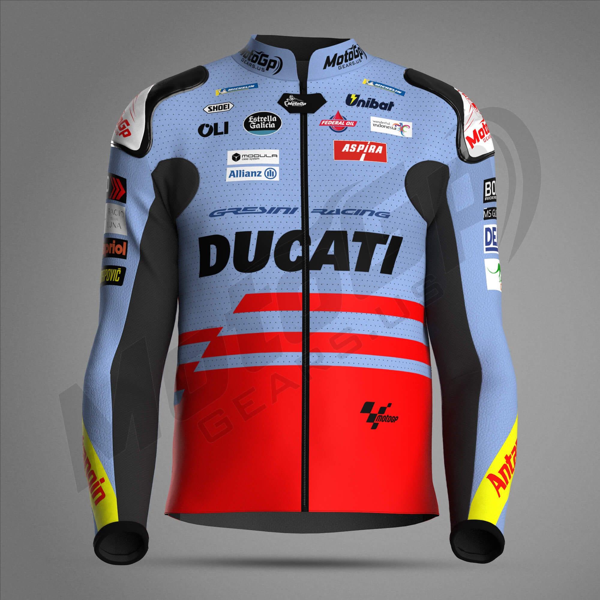 Chaqueta de cuero de carrera Alex Marquez 2024 Ducati Gresini – Chaqueta Oficial MotoGP