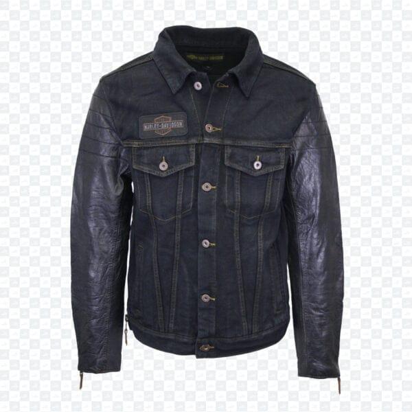 Harley Davidson Leather Sleeve Denim Jacket