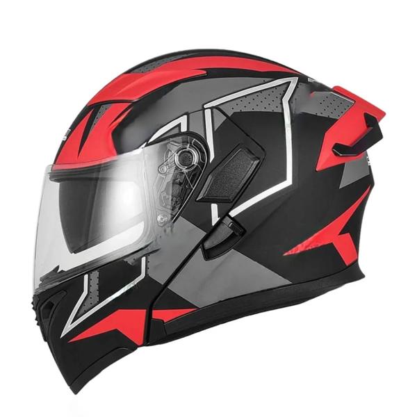 Jiekai JK-902 Dual Visor Motorcycle Helmet – DOT Approved, Matte Red/Black Finish with Aerodynamic Spoiler
