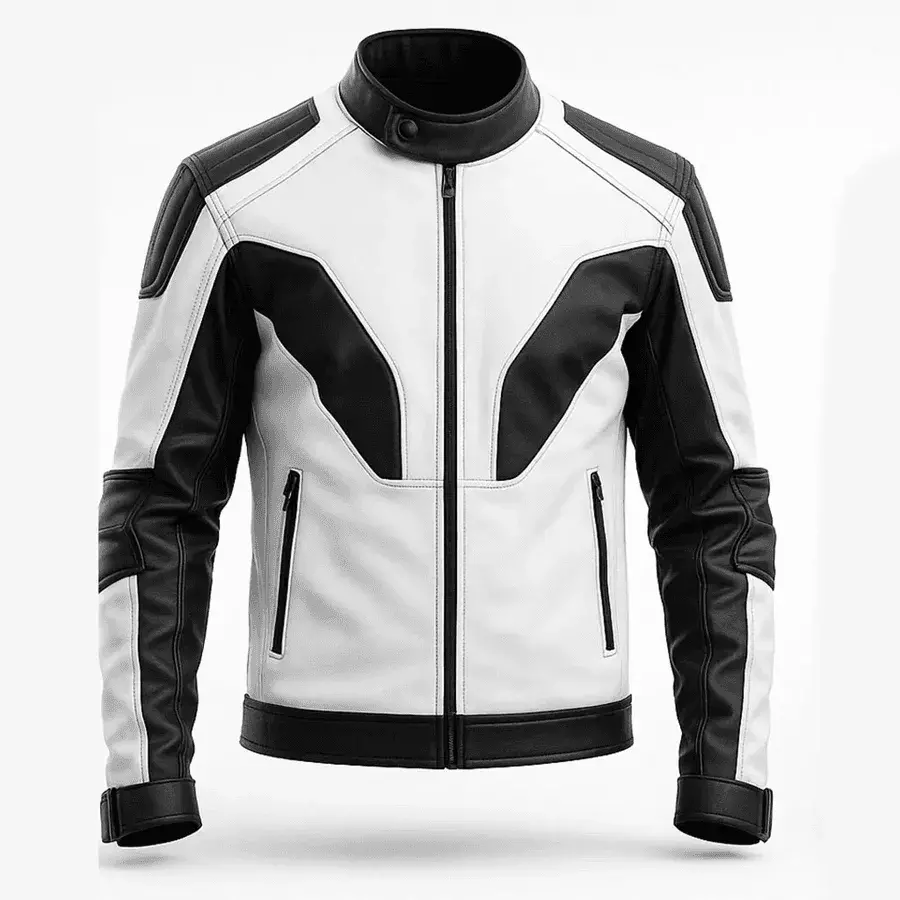 Chaqueta de cuero negra y blanca para hombre