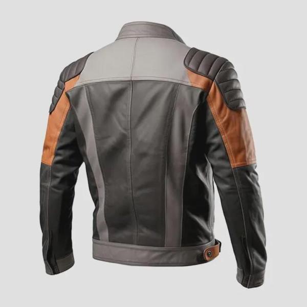 Chaqueta biker de cuero gris marrón para hombre