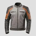 Chaqueta biker de cuero gris marrón para hombre