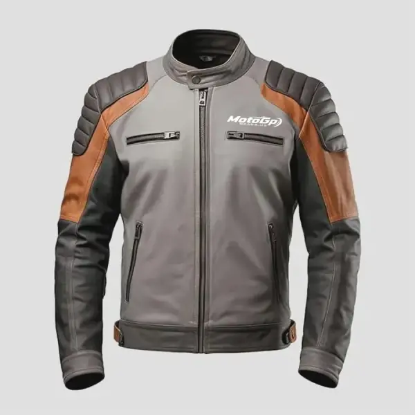 Men’s Grey Brown Sheepskin Leather Biker Jacket