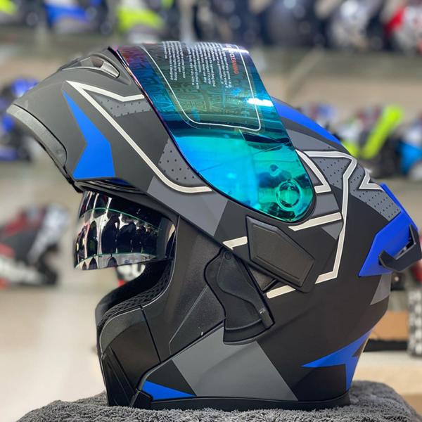 Casco JIEKAI JK-902 Blu Opaco Nero con Doppia Visiera – Omologato DOT | Design Uplift con Spoiler Integrato