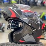Jiekai JK-902 Dual Visor Motorcycle Helmet – DOT Approved, Matte Red/Black Finish with Aerodynamic Spoiler