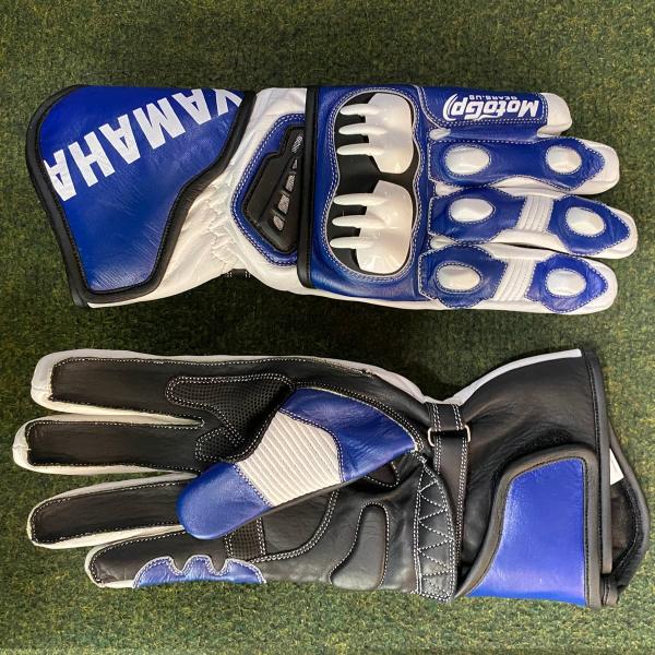 Yamaha Motorrad-Rennhandschuhe – Weiß / Blau
