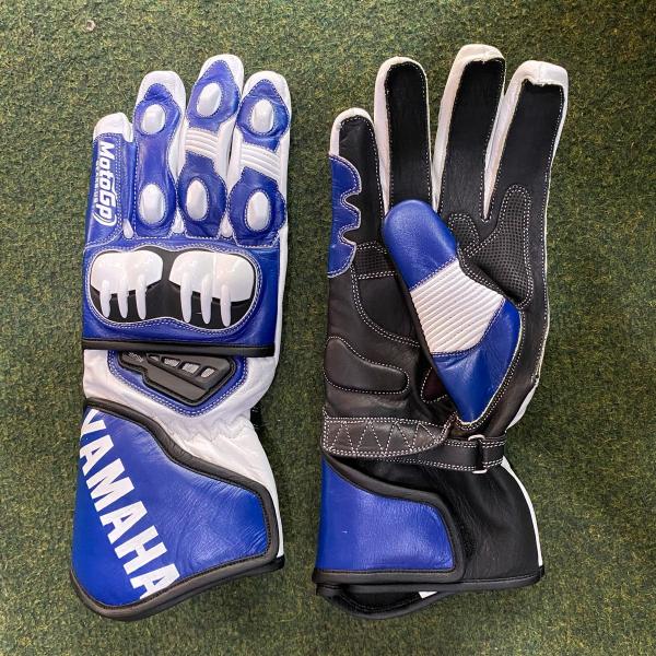 Yamaha Motorrad-Rennhandschuhe – Weiß / Blau